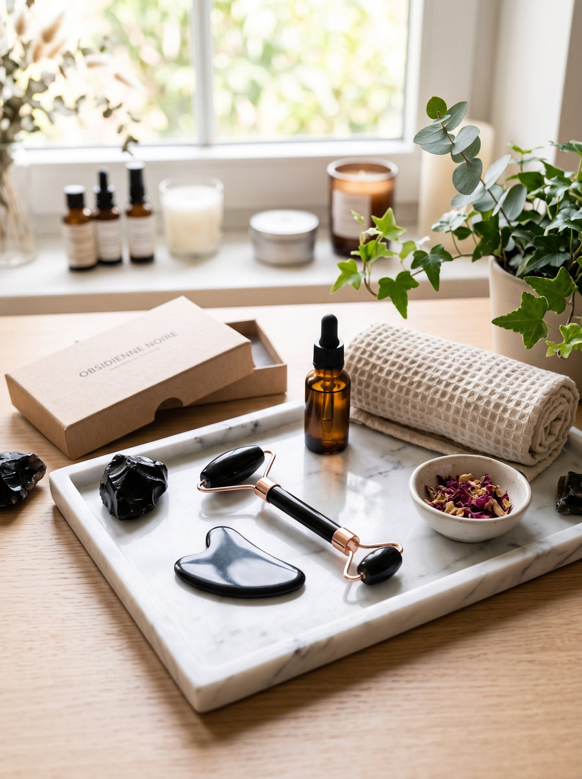 Coffret Roller & Gua Sha en Obsidienne Noire