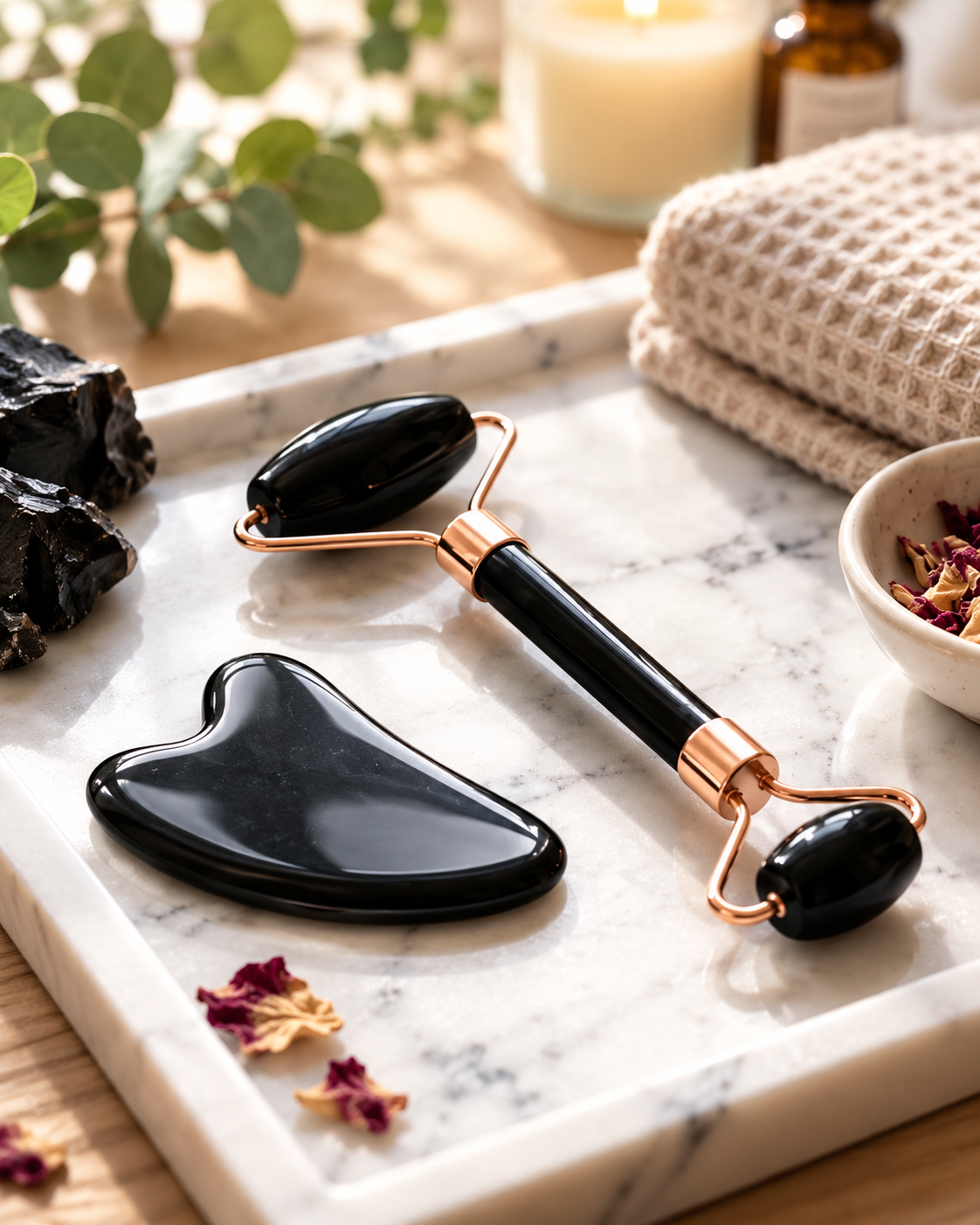 Coffret Roller & Gua Sha en Obsidienne Noire